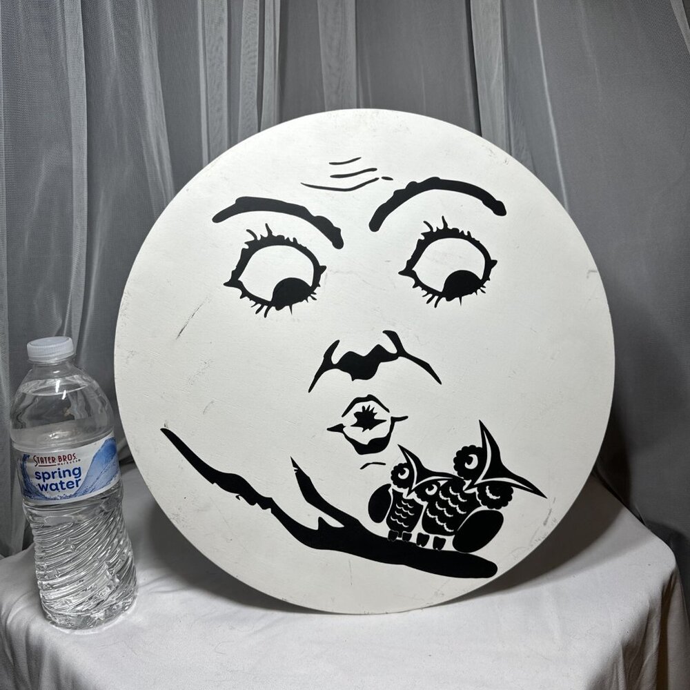 13.5" Retro Anthropomorphic Wood Moon Man Owls Halloween Sign Wall Window Decor - Picture 9 of 10